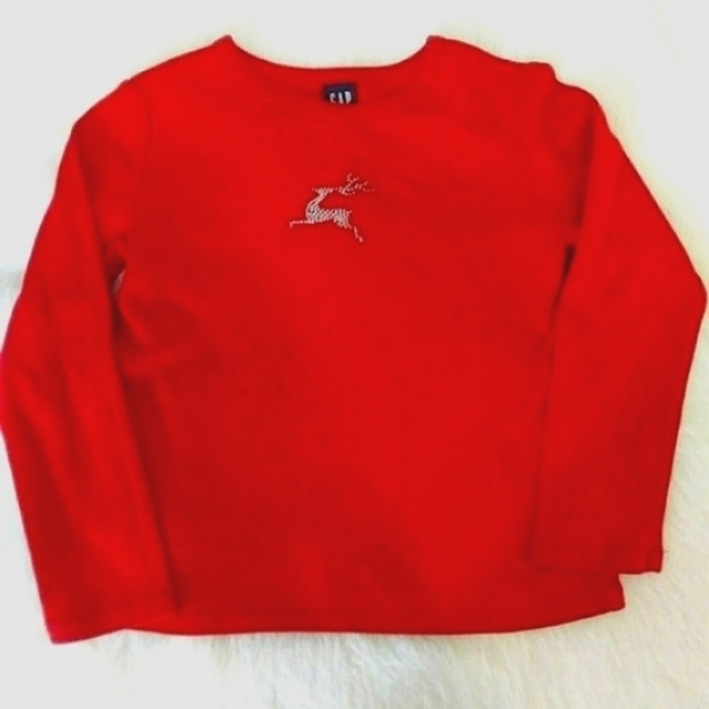 Gap Girls Small Red Christmas Reindeer Top